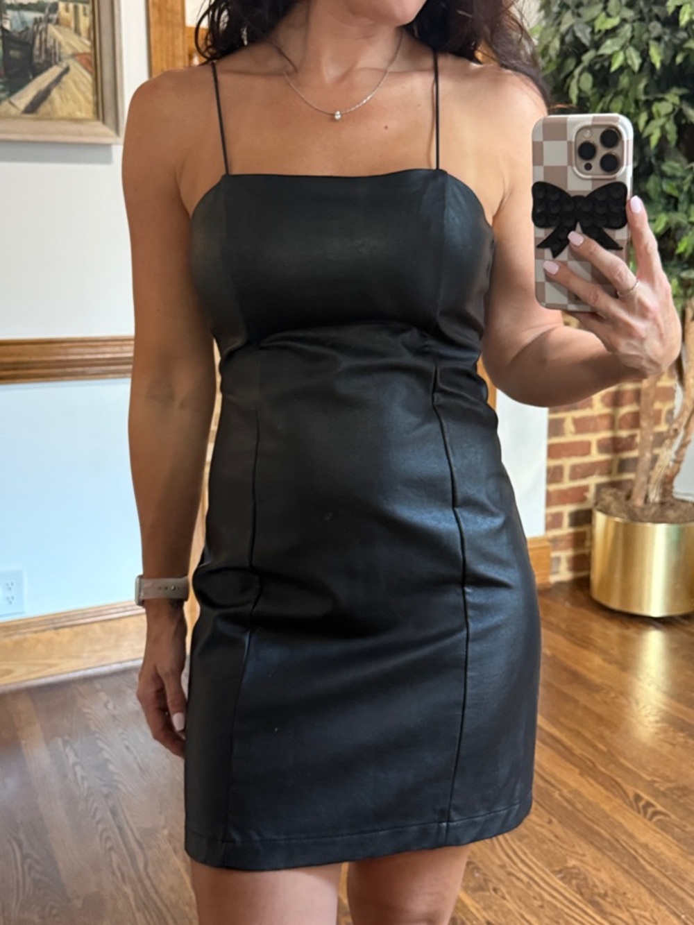 wild fable Black Faux Leather Mini Slip Dress